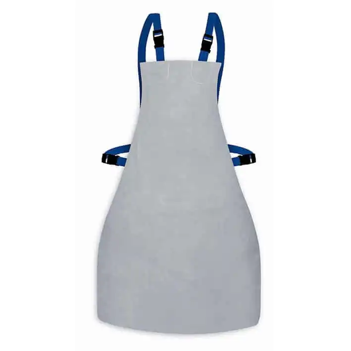 Delantal soldador 300D en piel serraje gris con costuras de hilo para-aramida RBR Suministros