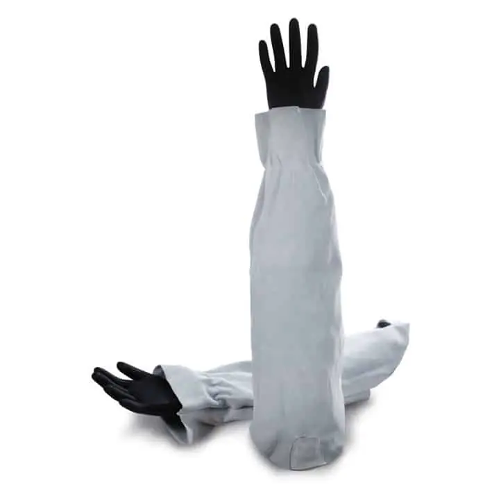 Manguito soldador de serraje largo 60cm modelo 300ML en color gris con cordón ajustable RBR Suministros