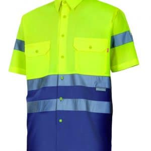 foto camisa de alta visibilidad dos colores amarillo y azul