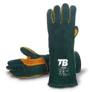 Guante de soldador de serraje verde 40cm Tipo A con costuras de hilo para-aramida RBR Suministros