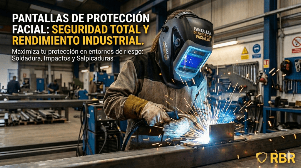 operario utilizando pantalla de protección facial en taller industrial
